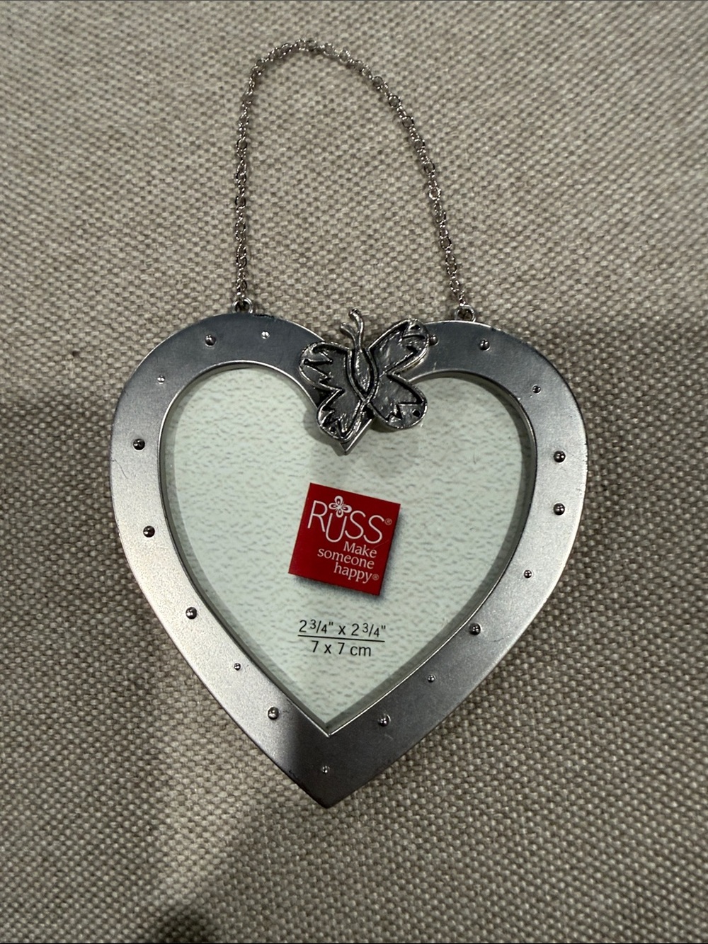 Russ Silver Heart Hanging Photo Frame with Butterfly Accent